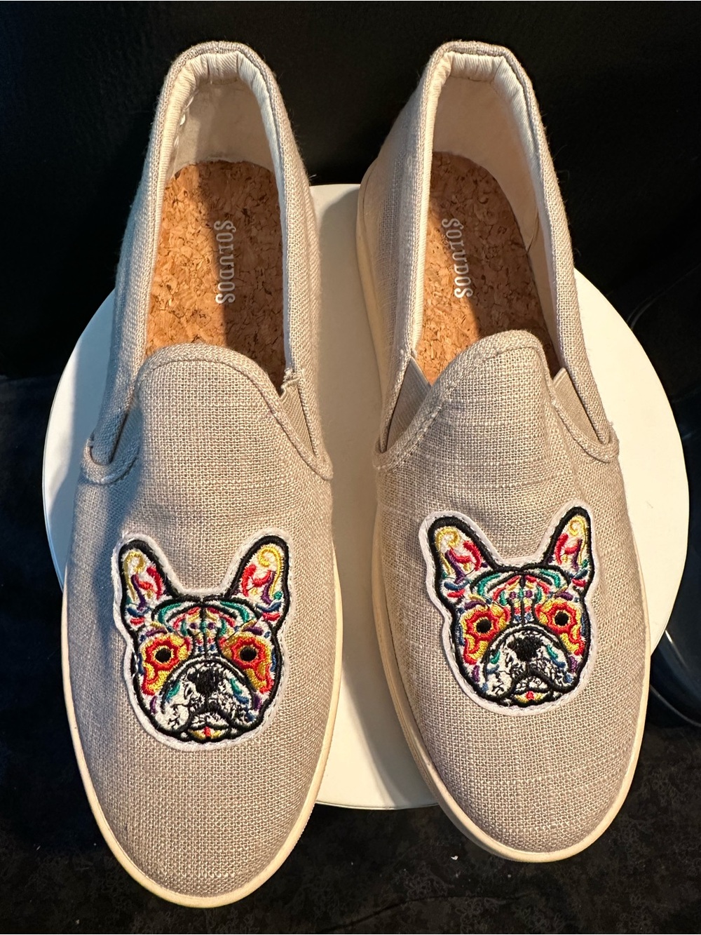 Soludos French Bulldog Embroidered Slip On Sneakers Size 9 NWOT